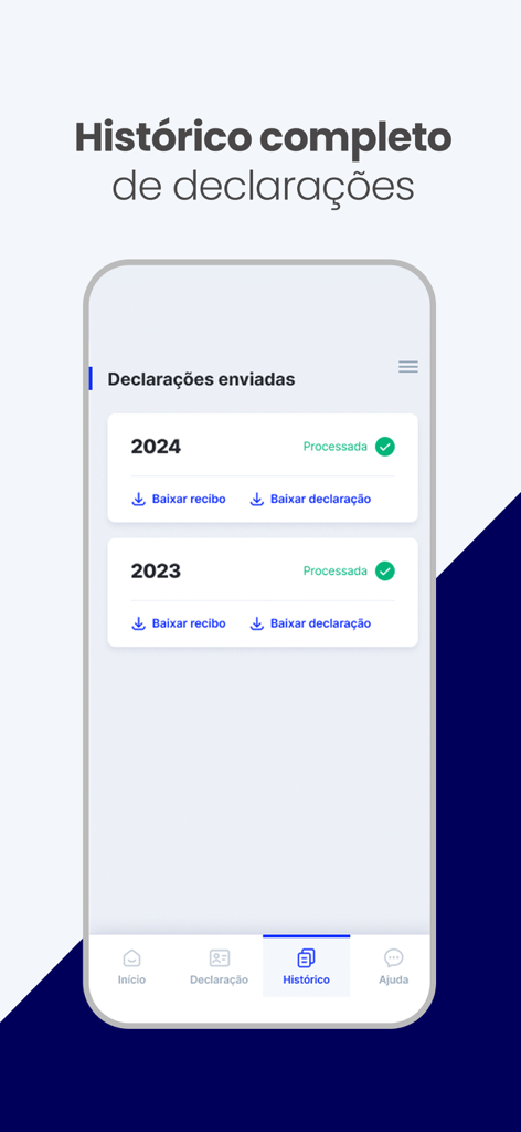 Velotax App - Velotaxアプリでの処理済みブラジル税務申告の完全な履歴