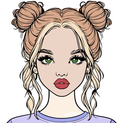 realistic girl with two buns in hair and lips