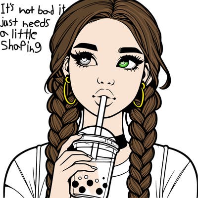 realistic girl with braided hair drinking boba