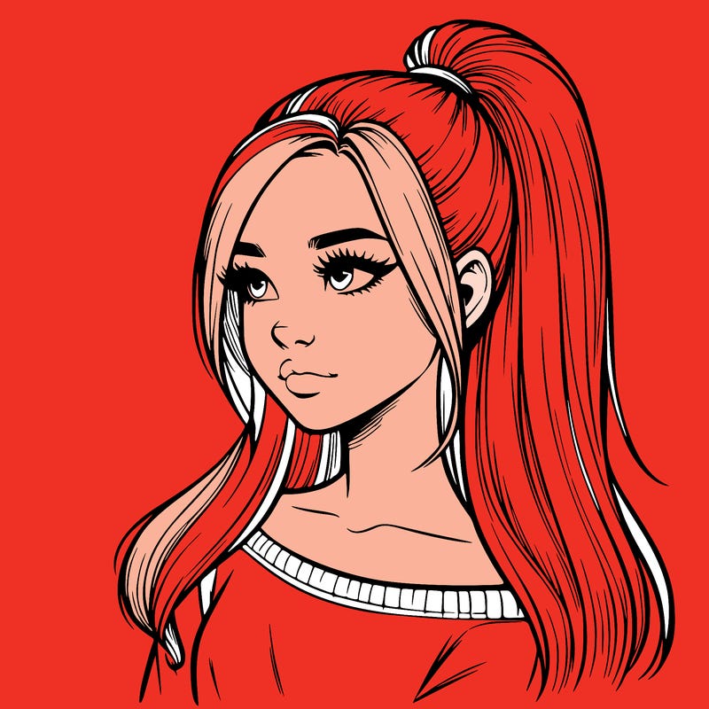 realistic girl with a high ponytail