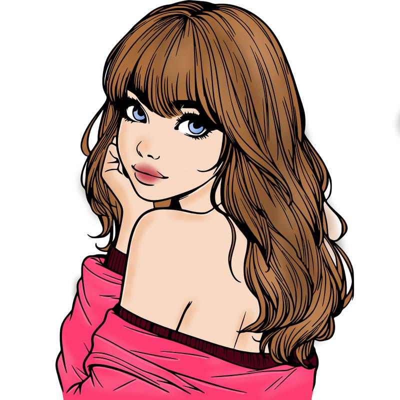 realistic girl with bangs looking over her shoulder