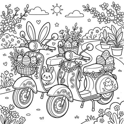 Get ready for a joyful ride this Easter with our charming scooter coloring page, thoughtfully crafted for seniors. Featuring clear outlines and delightful spring decorations, it's perfect for a relaxing and creative activity.