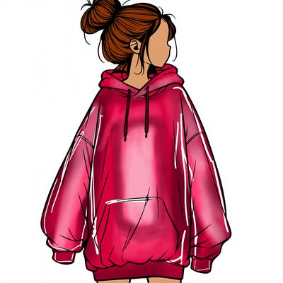 realistic girl with a oversized sweatshirt on and a bun