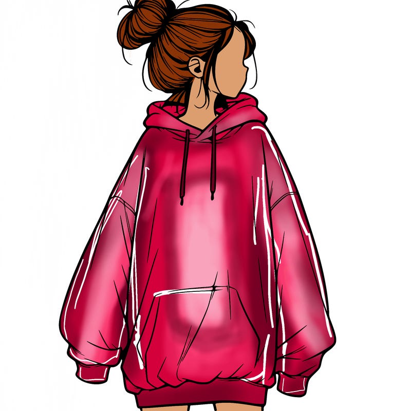 realistic girl with a oversized sweatshirt on and a bun
