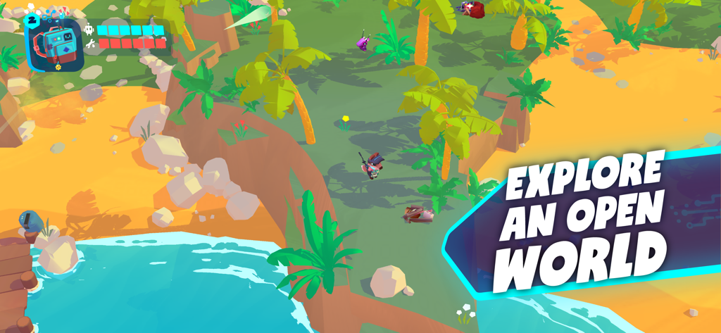 Botworld Adventure - A character explores a tropical beach environment in Botworld Adventure