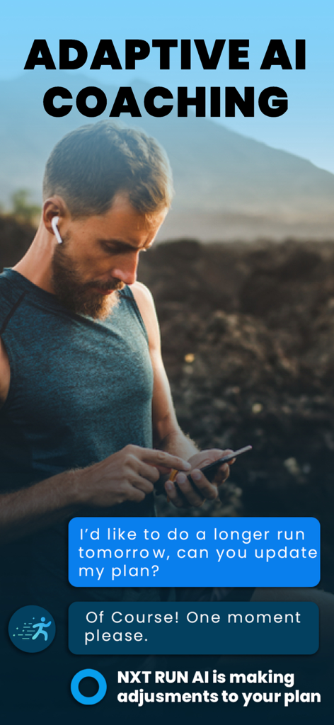 NXT RUN - AI Running Coach - Runner using adaptive AI coaching in the NXT RUN app to update training plan