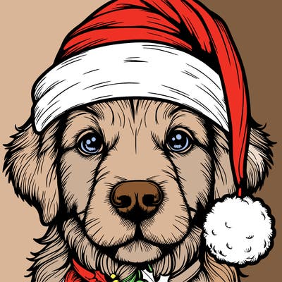 realistic dog with a christmas hat