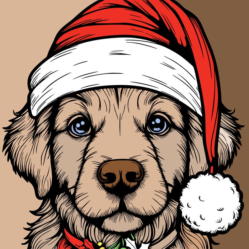 realistic dog with a christmas hat