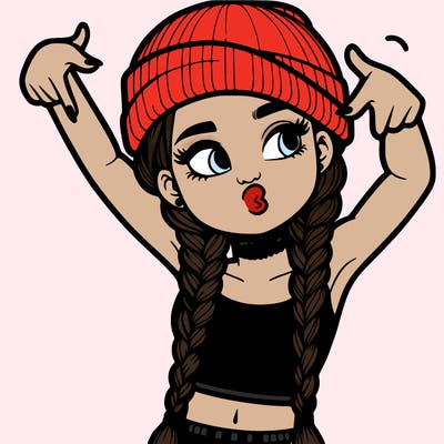 realistic teenage girl with braids and a beanie and crop top doing 🫶🏼