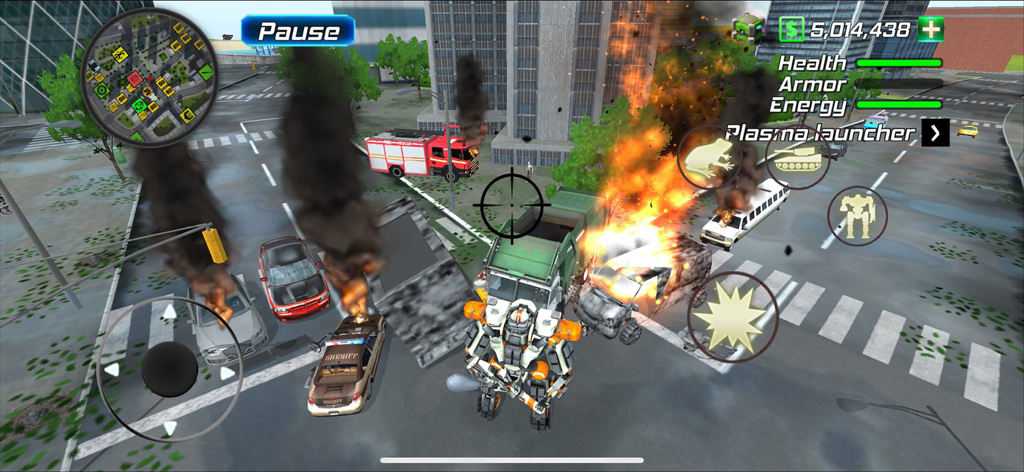 Amazing Rope Police - Un héroe robot causando explosiones y destrucción en una calle de ciudad de mundo abierto