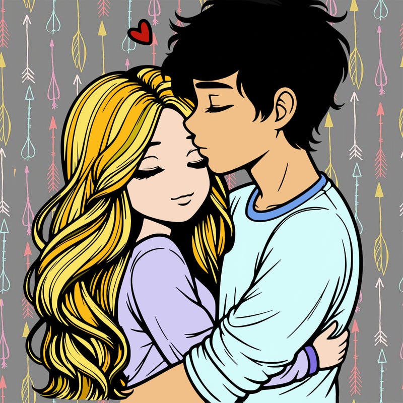 a realistic couple boy and girl hugging and kissing