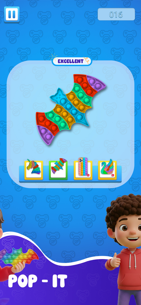 100+ Offline Games - MiniGames - Un colorido juguete fidget pop it con forma de murciélago en un juego móvil de relajación