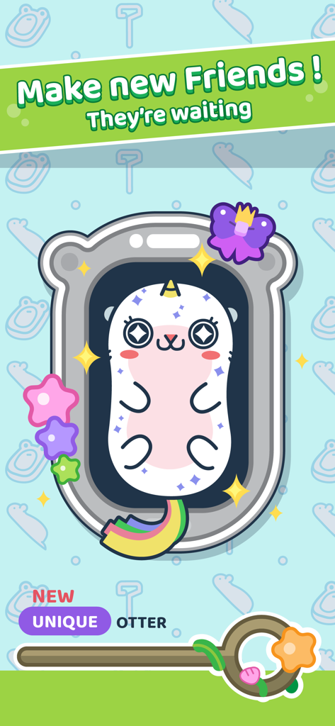 Otter Oceanゲームで、虹色の尻尾とキラキラを持つユニコーン風のユニークなラッコ