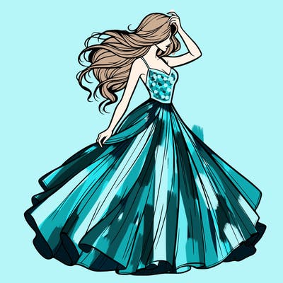 realistic woman with dress flowing in the wind