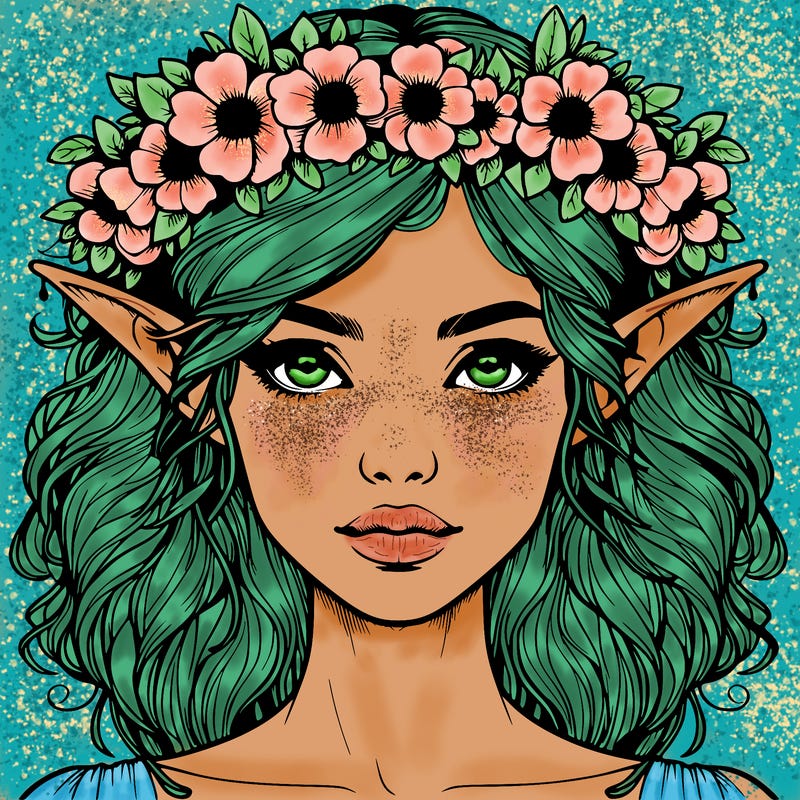 realistic female elf with flower crown