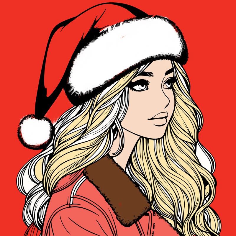 realistic girl in santa hat