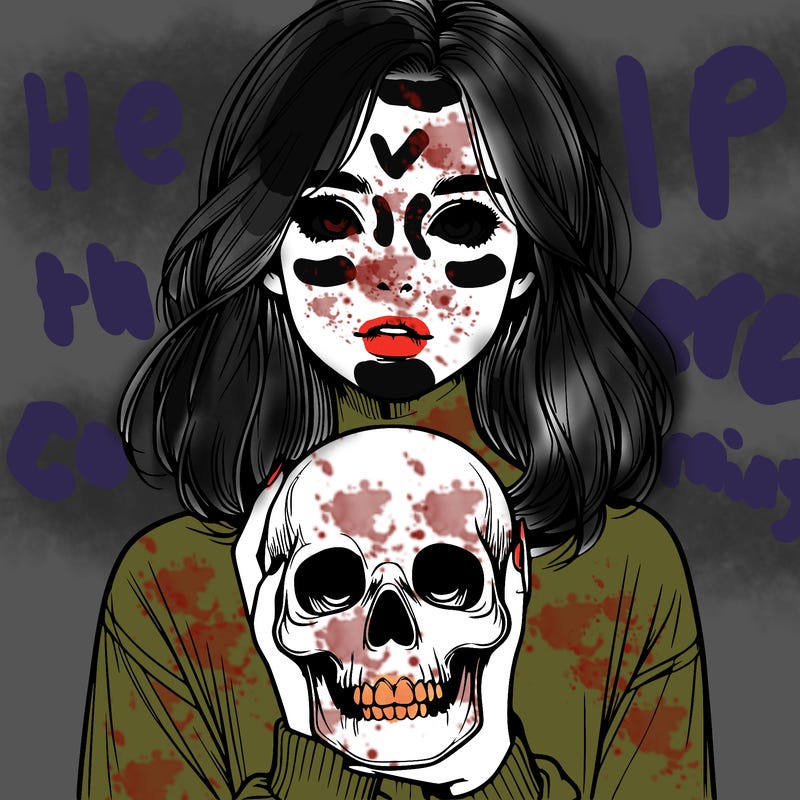 realistic girl holding a skull