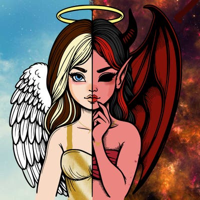 realistic angel half demon