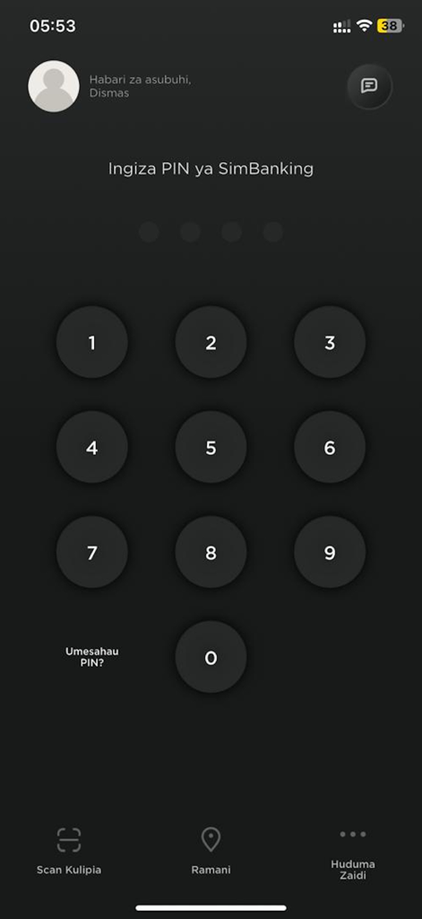 CRDB BANK SIMBANKING DRC - Secure PIN entry screen for CRDB Bank SimBanking DRC app login