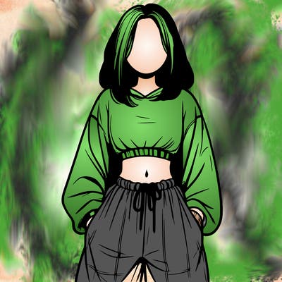 realistic girl faceless with baggy pants and a crop top