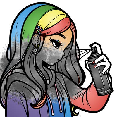 a realistic girl spray painting