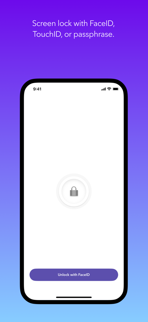 Doo app screen showing a security lock interface with a button to unlock using FaceID.