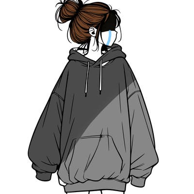 realistic girl with a oversized sweatshirt on and a bun