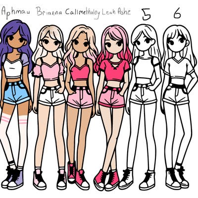 a group of girls wearing crop tops and shorts