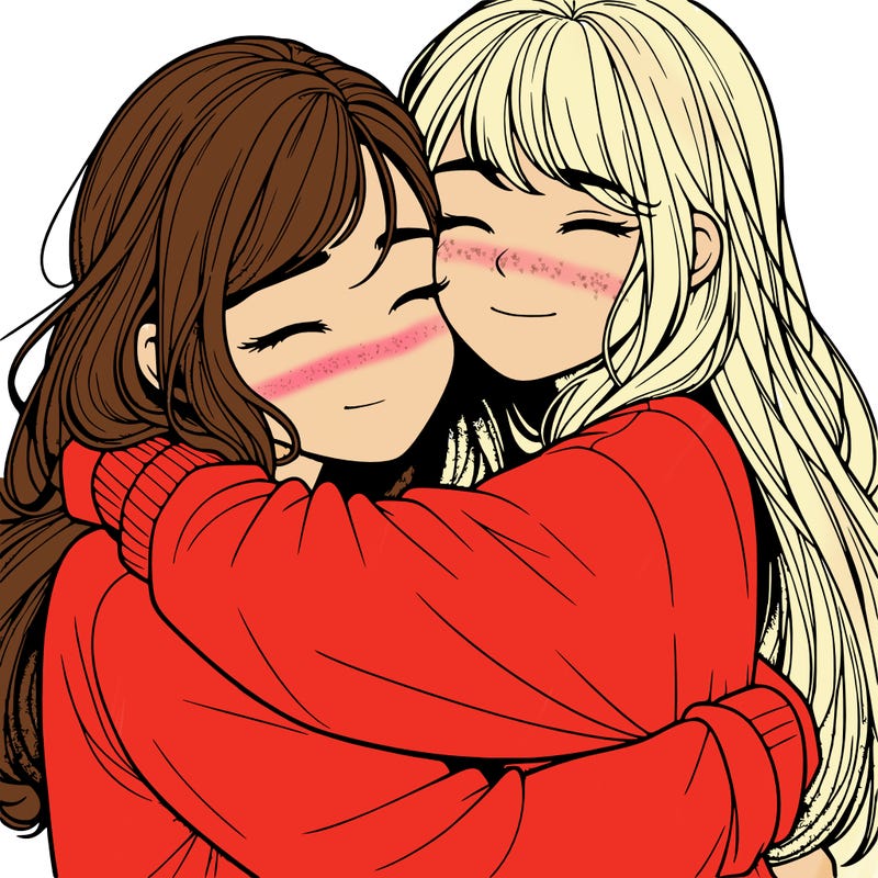 realistic two girls hugging