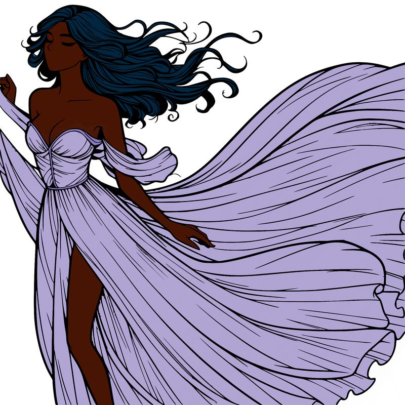 realistic woman in dress flowing the the wind