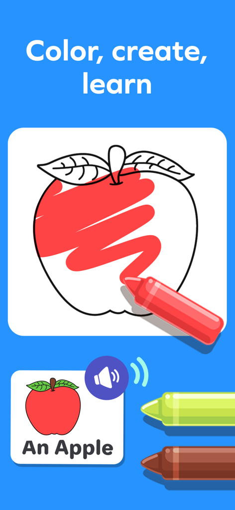 Splash Jr: Toddler Games 2-4 - Toddler coloring a red apple in the Splash Jr educational app