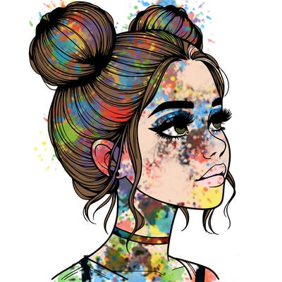 realistic girl with buns on the top of her head