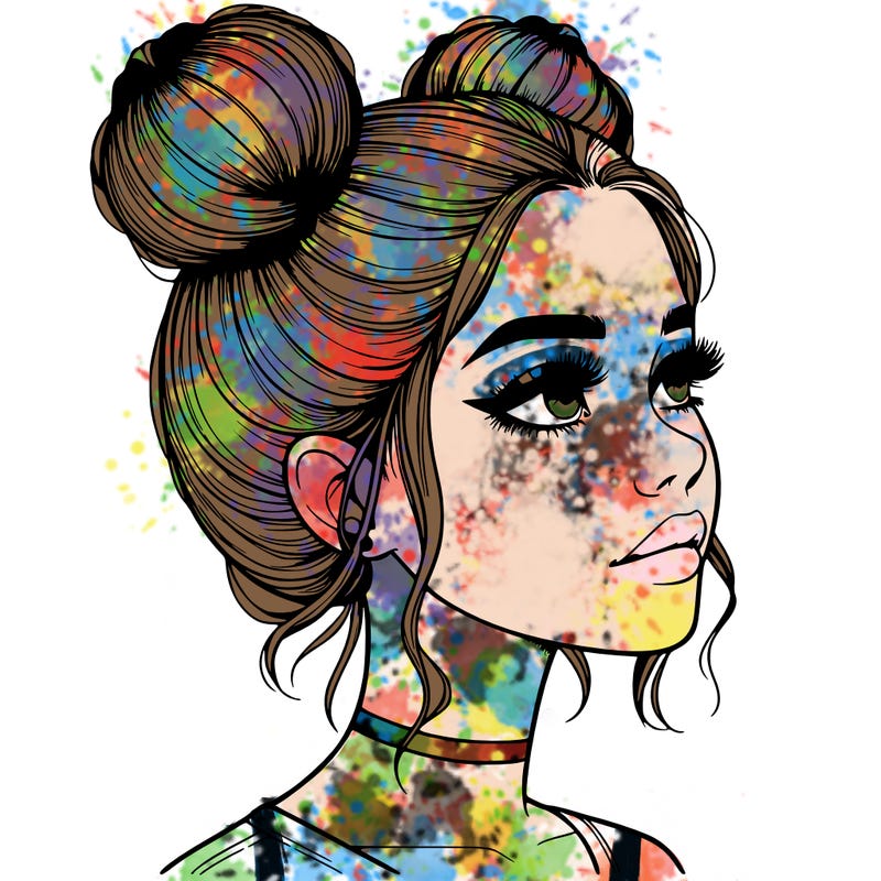 realistic girl with buns on the top of her head