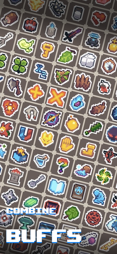Guidus - A grid of colorful pixel art buff icons with the text Combine Buffs