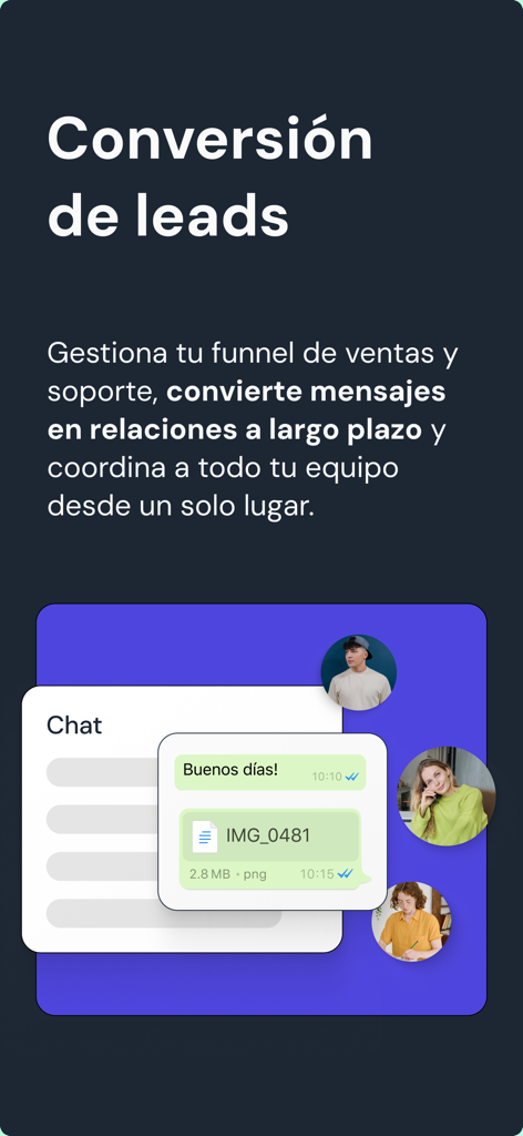 Leadsales - Leadsales app interface demonstrating lead conversion and sales funnel management with a centralized team chat interface.