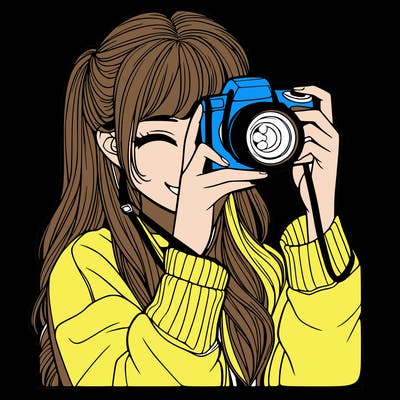 realistic girl taking a picture
