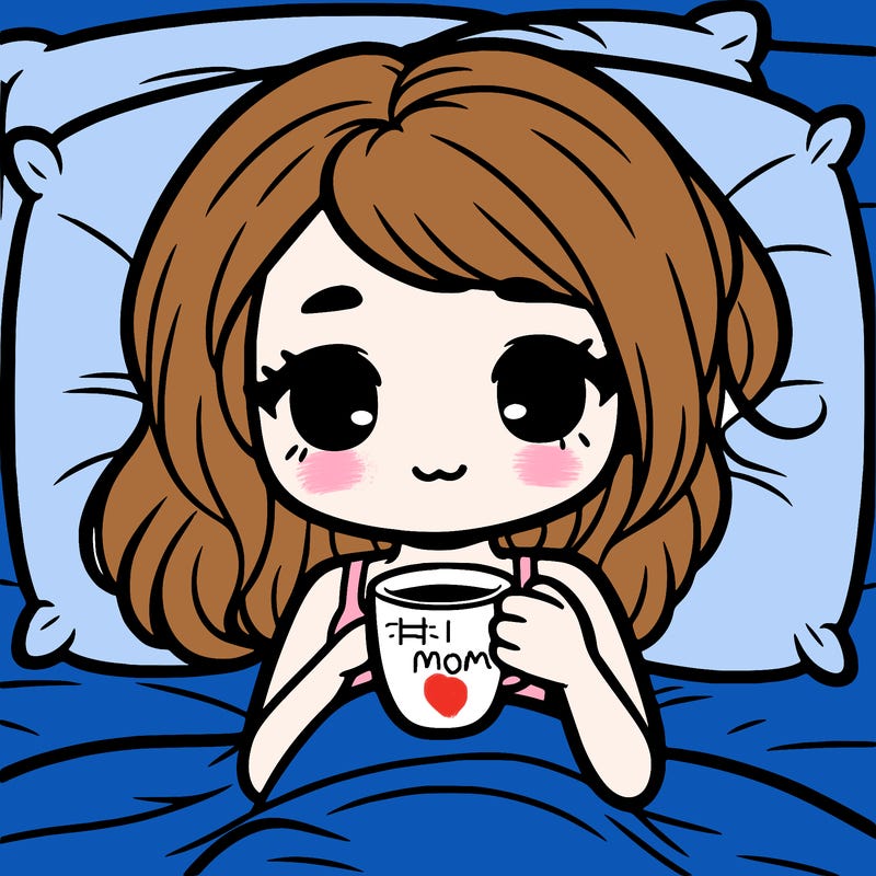 a girl drinking coffee in bed