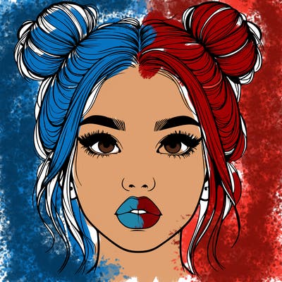 realistic girl with two buns on her hair and lips