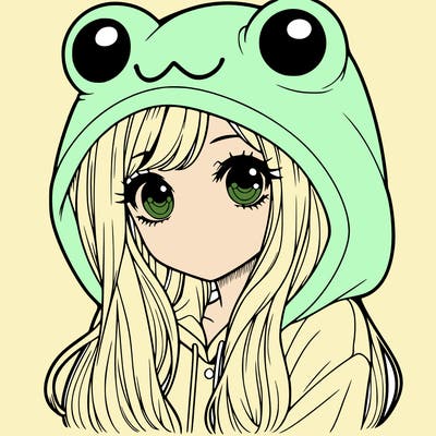 a pretty girl wearing a frog hoodie portrait with long hair