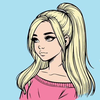 realistic girl with a high ponytail