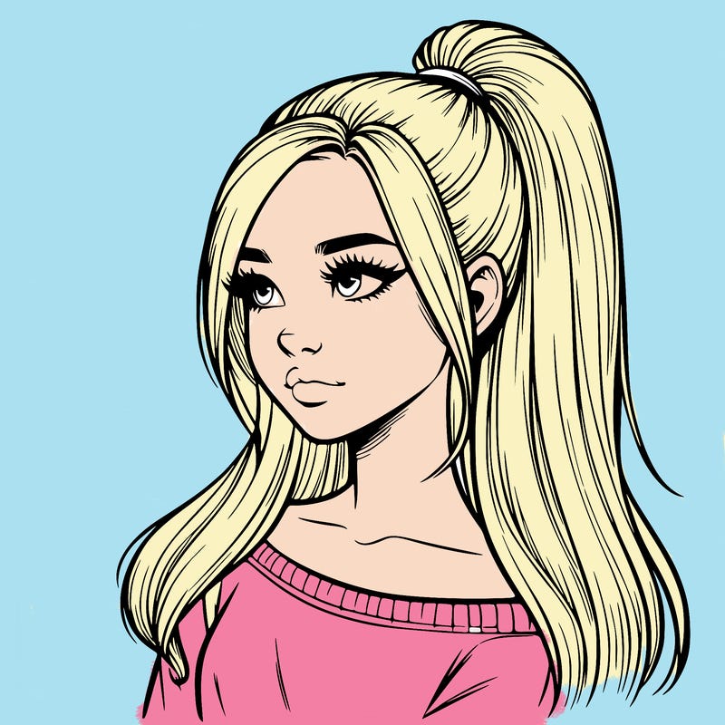 realistic girl with a high ponytail