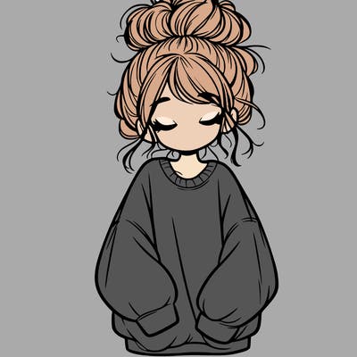 girl with baggy sweatshirt and messy bun