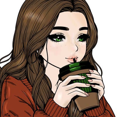 realistic girl drinking coffee