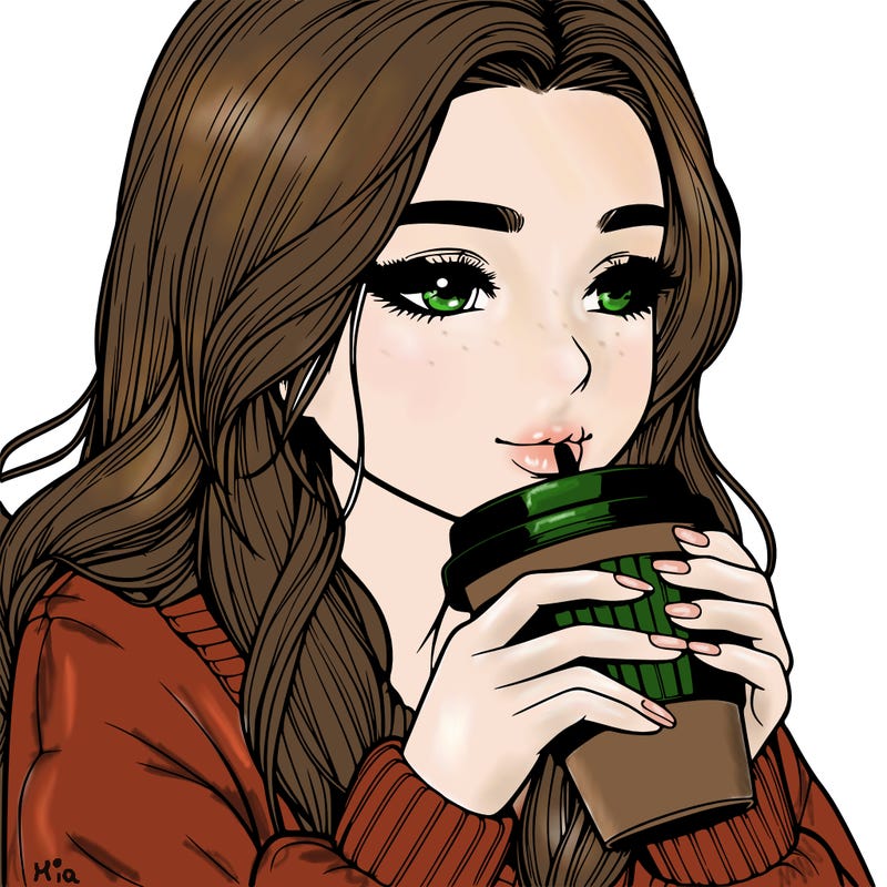 realistic girl drinking coffee