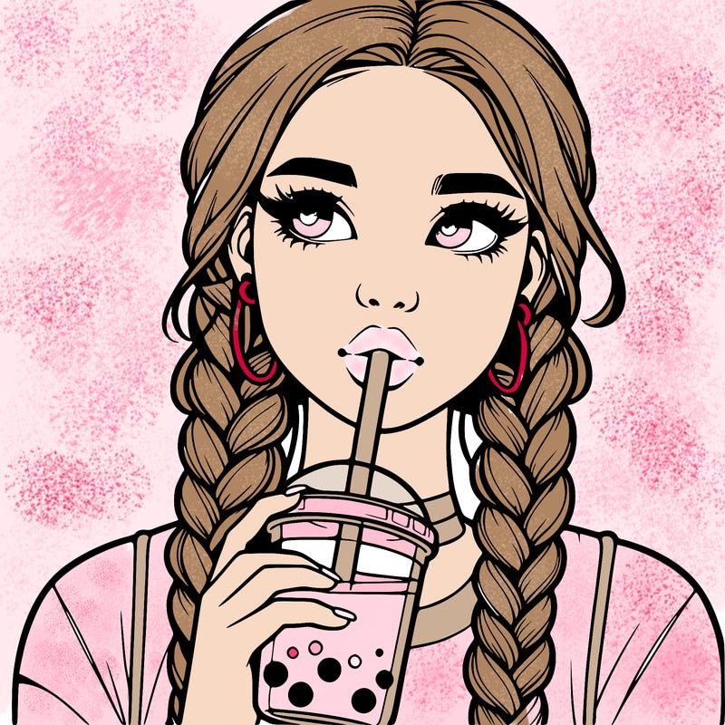 realistic girl with braided hair drinking boba