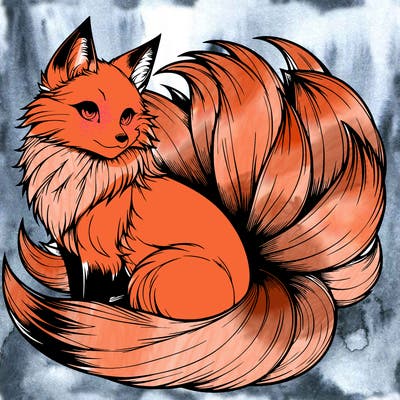 realistic detailed 9 tailed anime fox