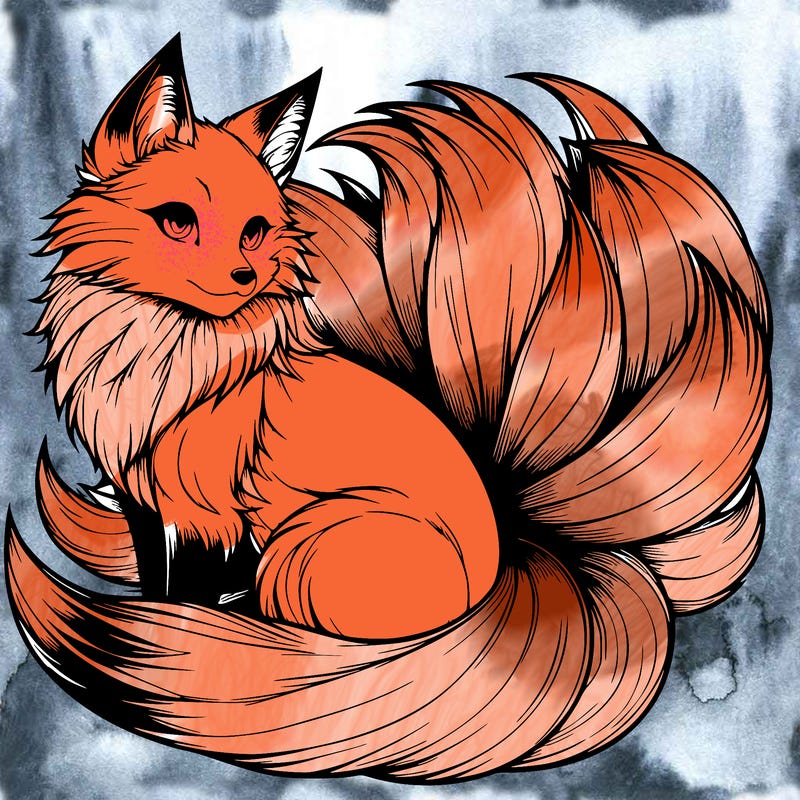 realistic detailed 9 tailed anime fox