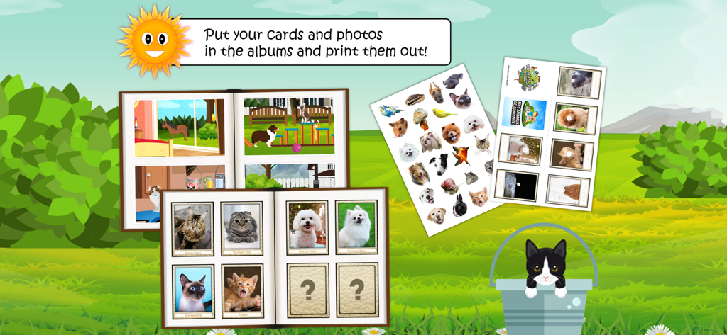 Un album fotografico digitale di animali domestici e adesivi di animali stampabili per attività educative dei bambini