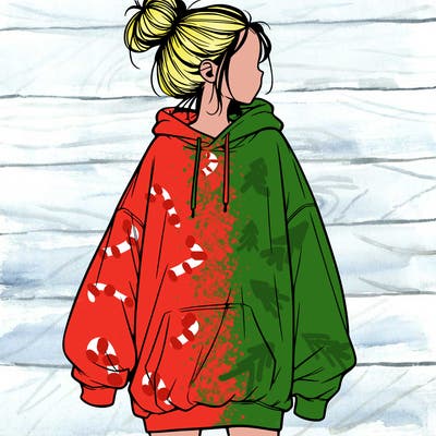 realistic girl with a oversized sweatshirt on and a bun