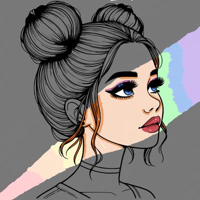 realistic girl with buns on the top of her head